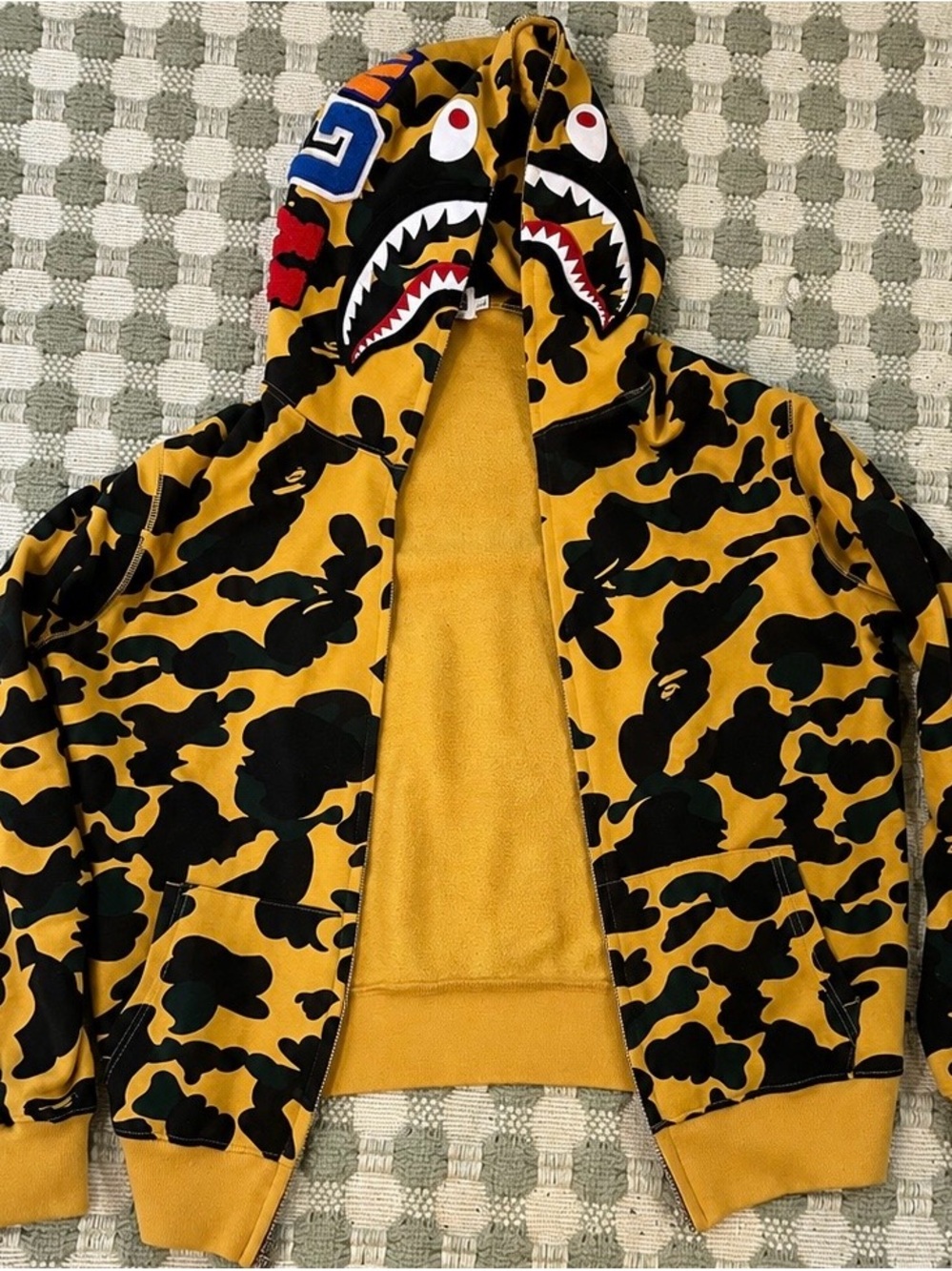 Bape Yellow & Black Shark Camo Zip-Up Hoodie